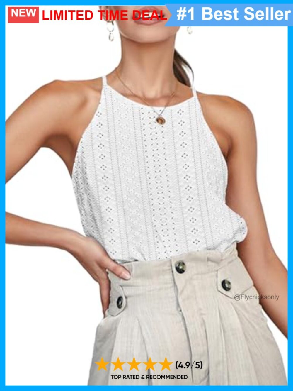 Womens Halter Neck Tank Top Sleeveless Curved Hem Summer Casual Blouse